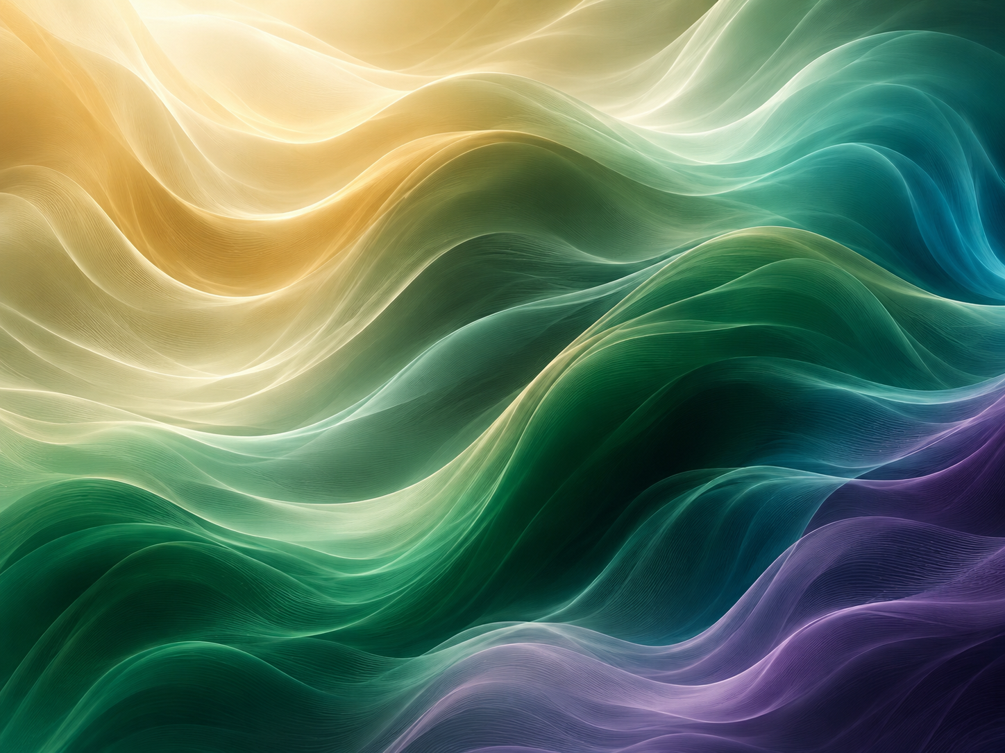 Abstract digital artwork of flowing multicolored waves in shades of yellow, green, blue, purple, and white.