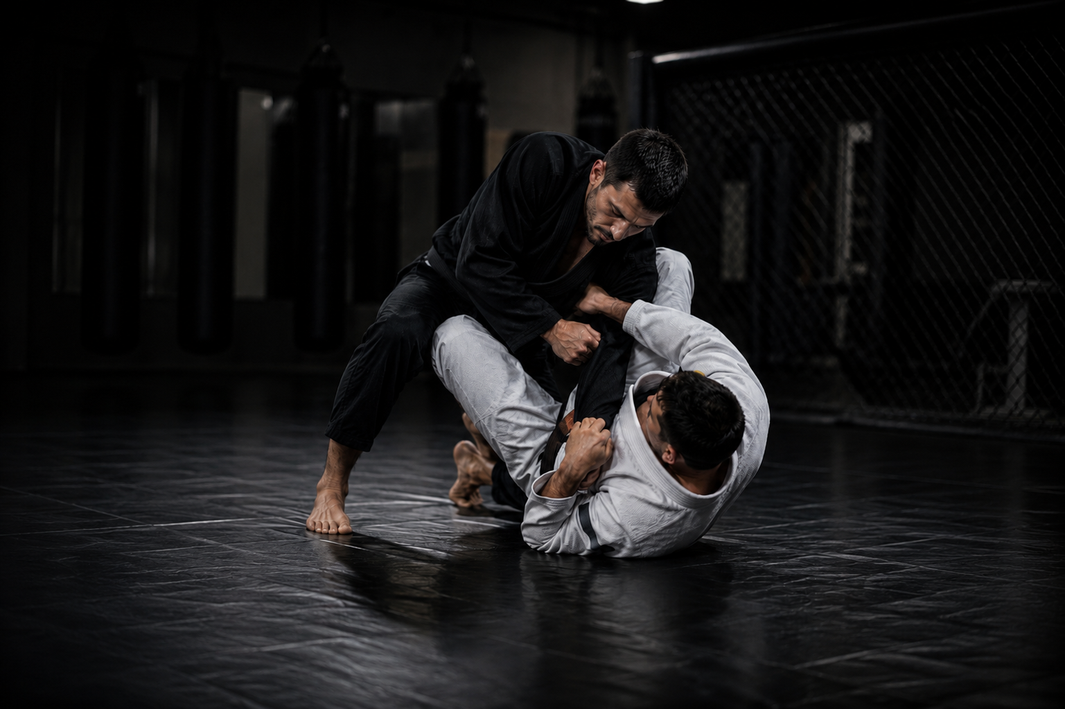 Zwei Kampfsportler beim BJJ-Training im Hybrid Empire