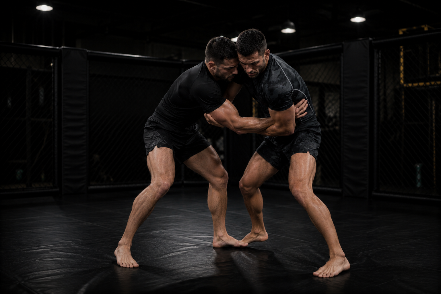 Zwei Kampfsportler beim Grappling-Training im Hybrid Empire