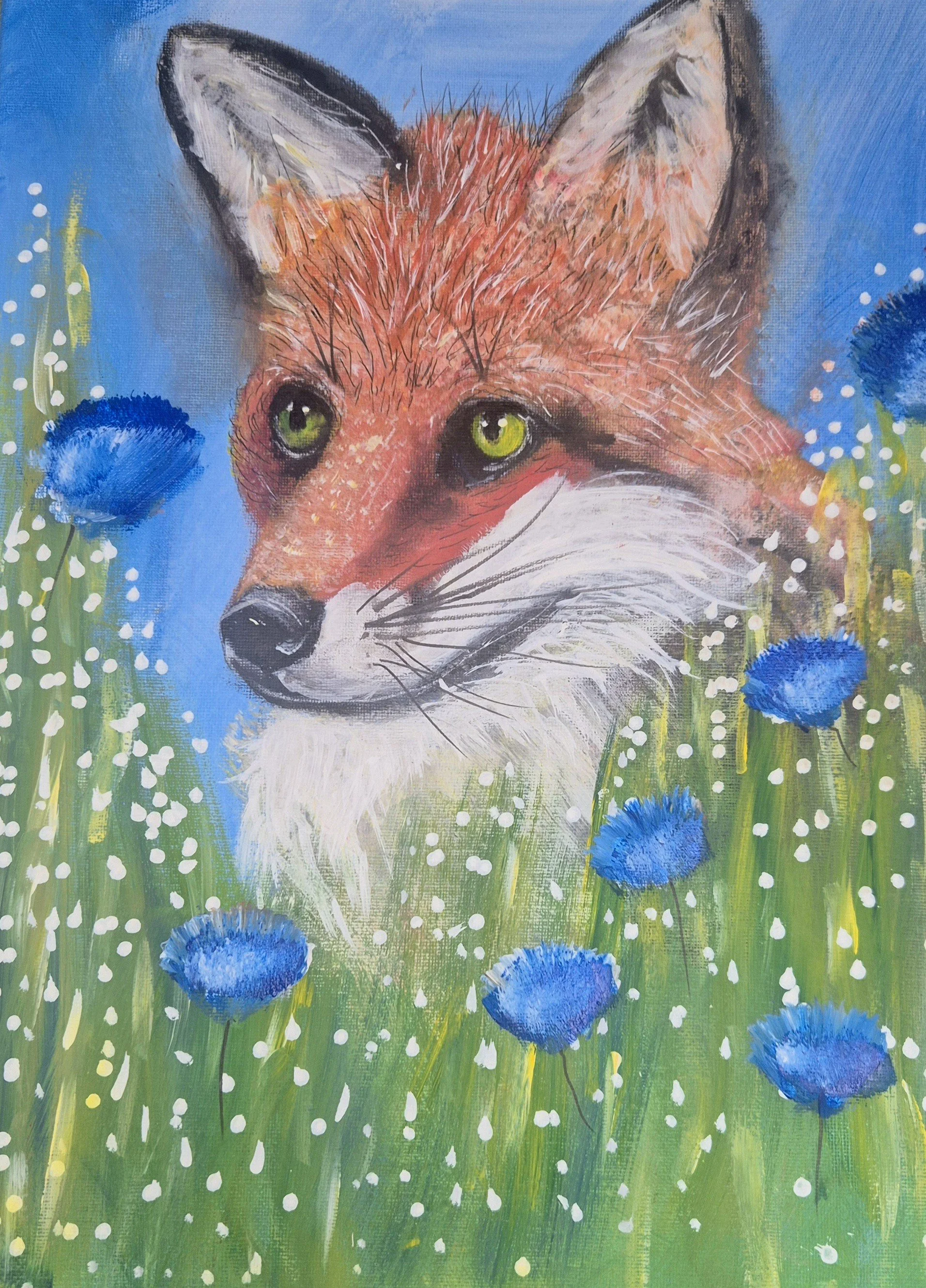 A3 Fox in the Cornflowers Art Print