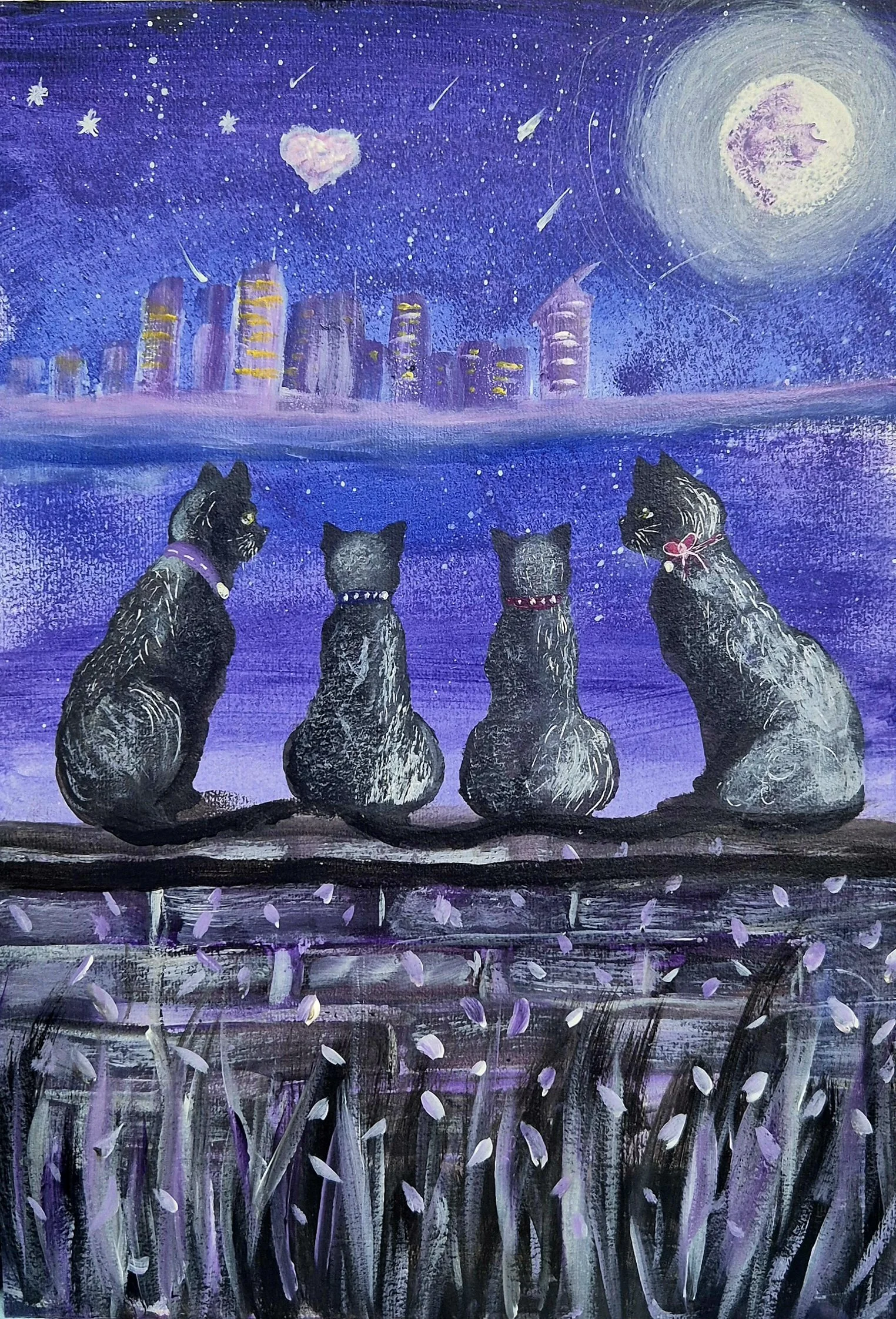 Cats Chorus   Under the Moonlight A3 Canvas Print