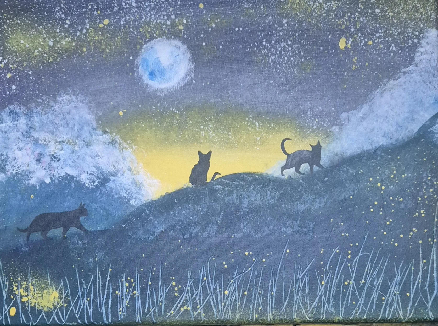 Moonlit Cat Silhouette Art Print