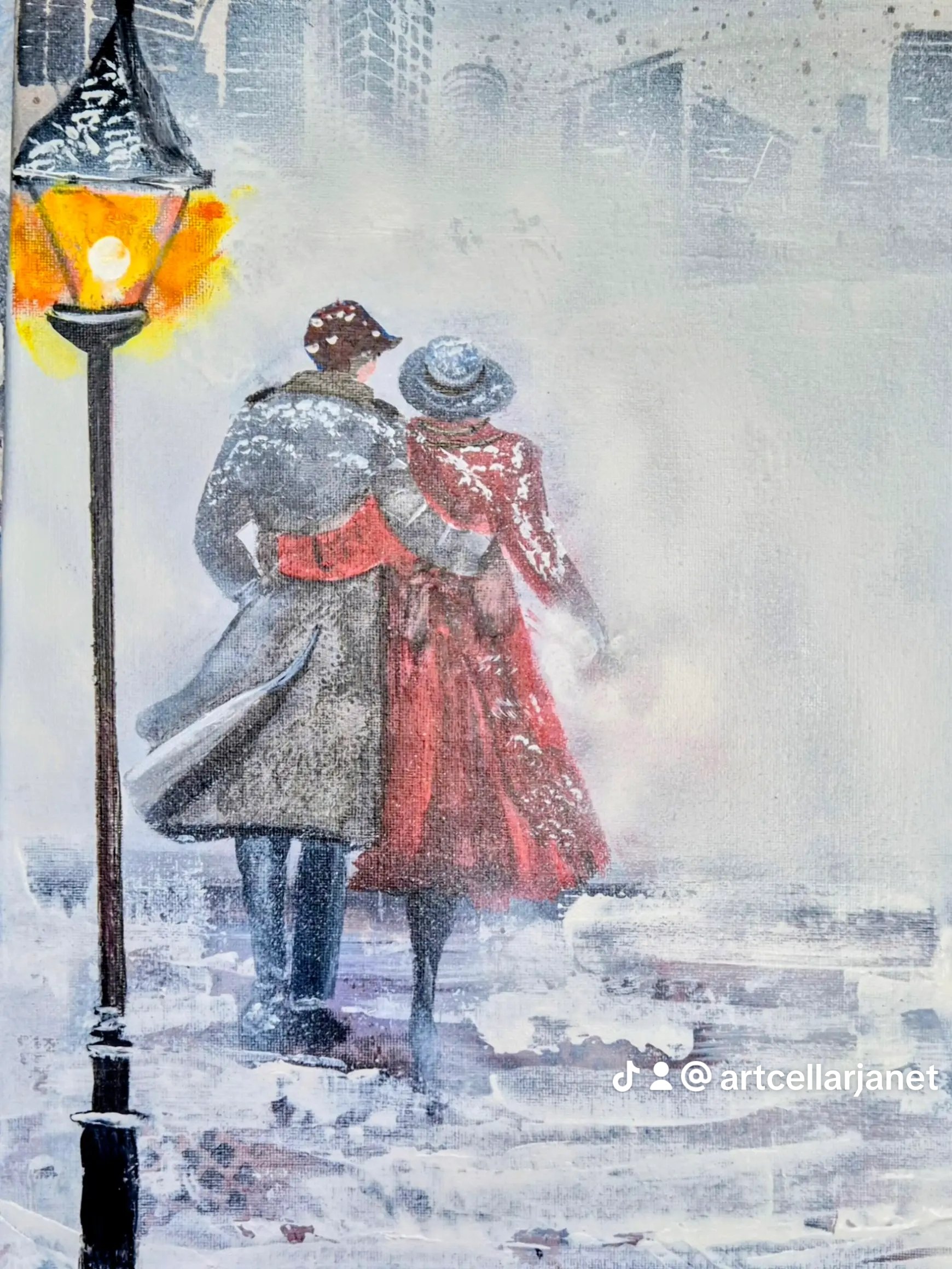 Romantic Winter Stroll A3 Art Print