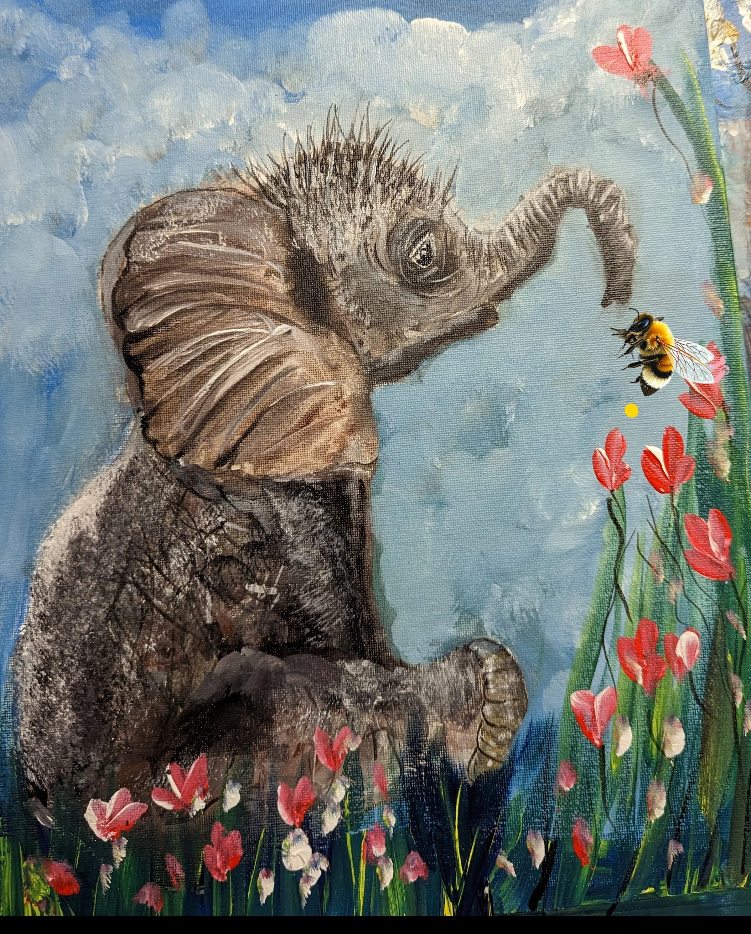 Whimsical Baby Elephant A4 Art Print