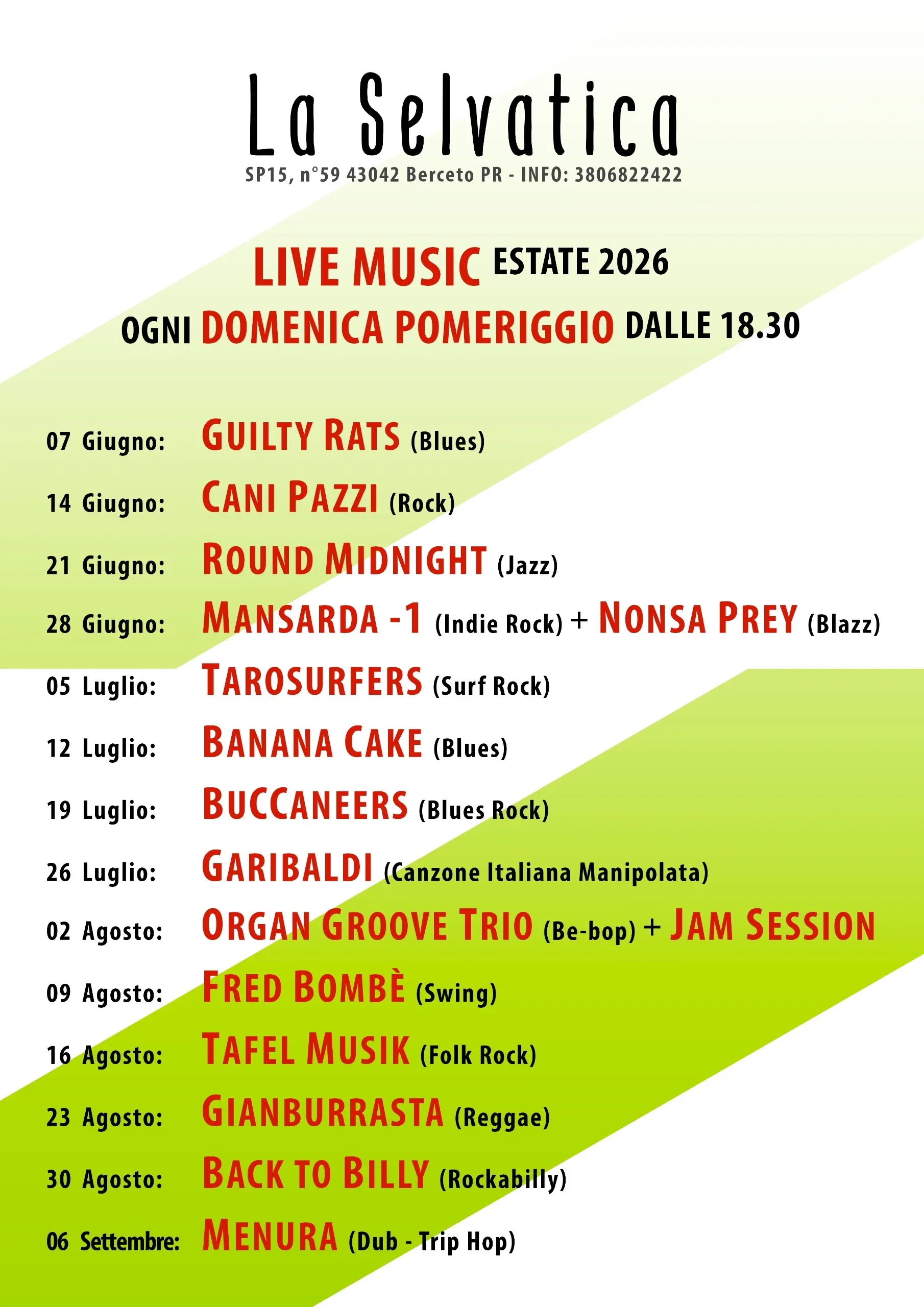 La Selvatica Live Music programma estate 2026