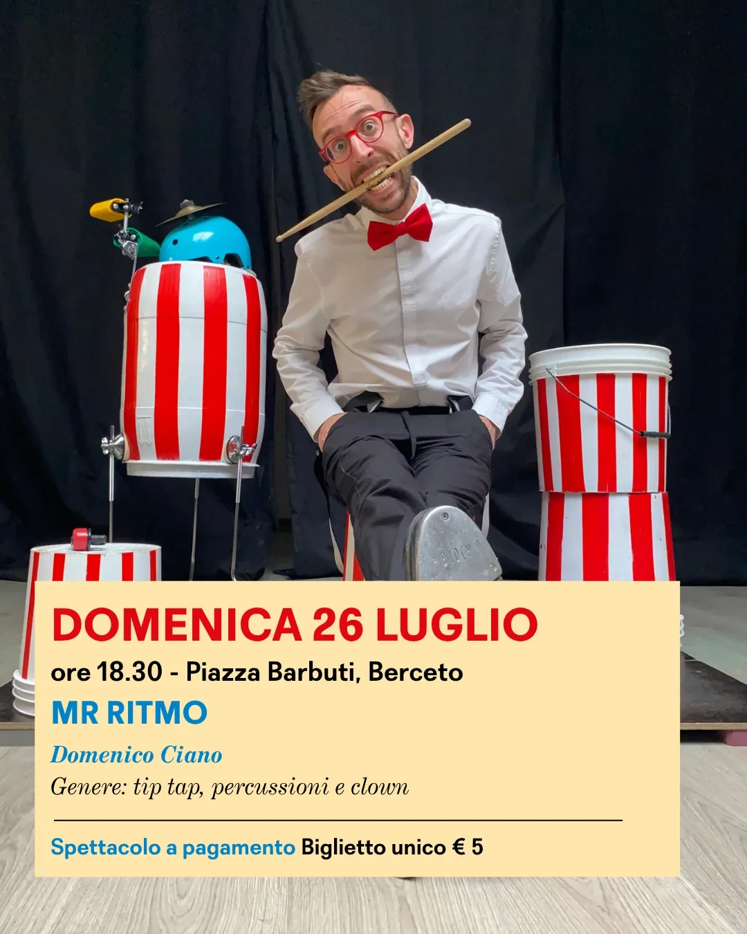 Tip tap, percussioni e clown – Mr Ritmo