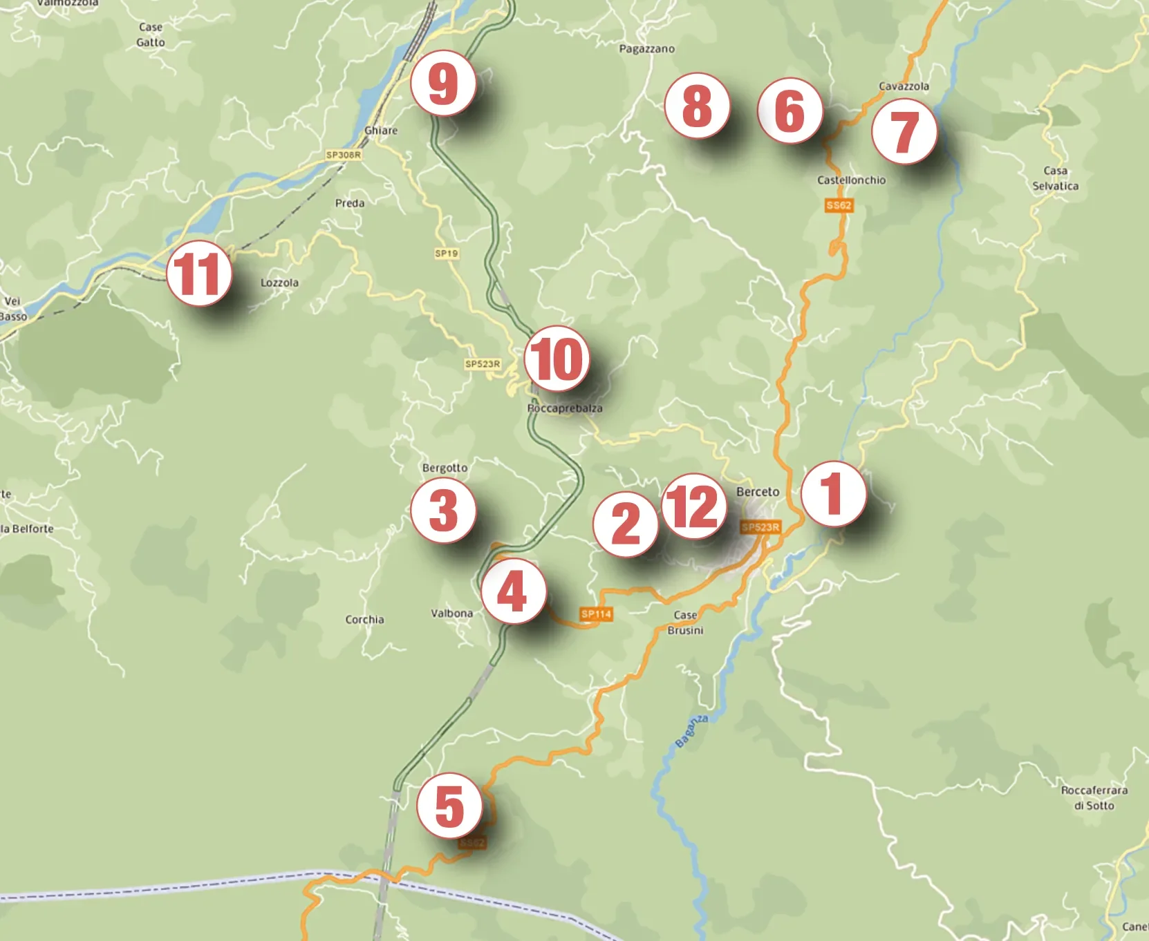 Dove dormire nei dintorni di Berceto - mappa