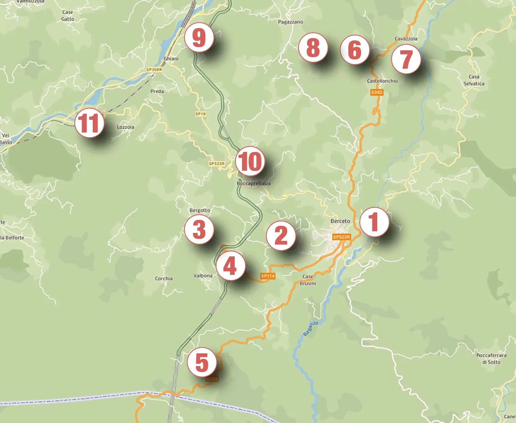 Mappa dove dormire a Berceto nei dintorni del paese