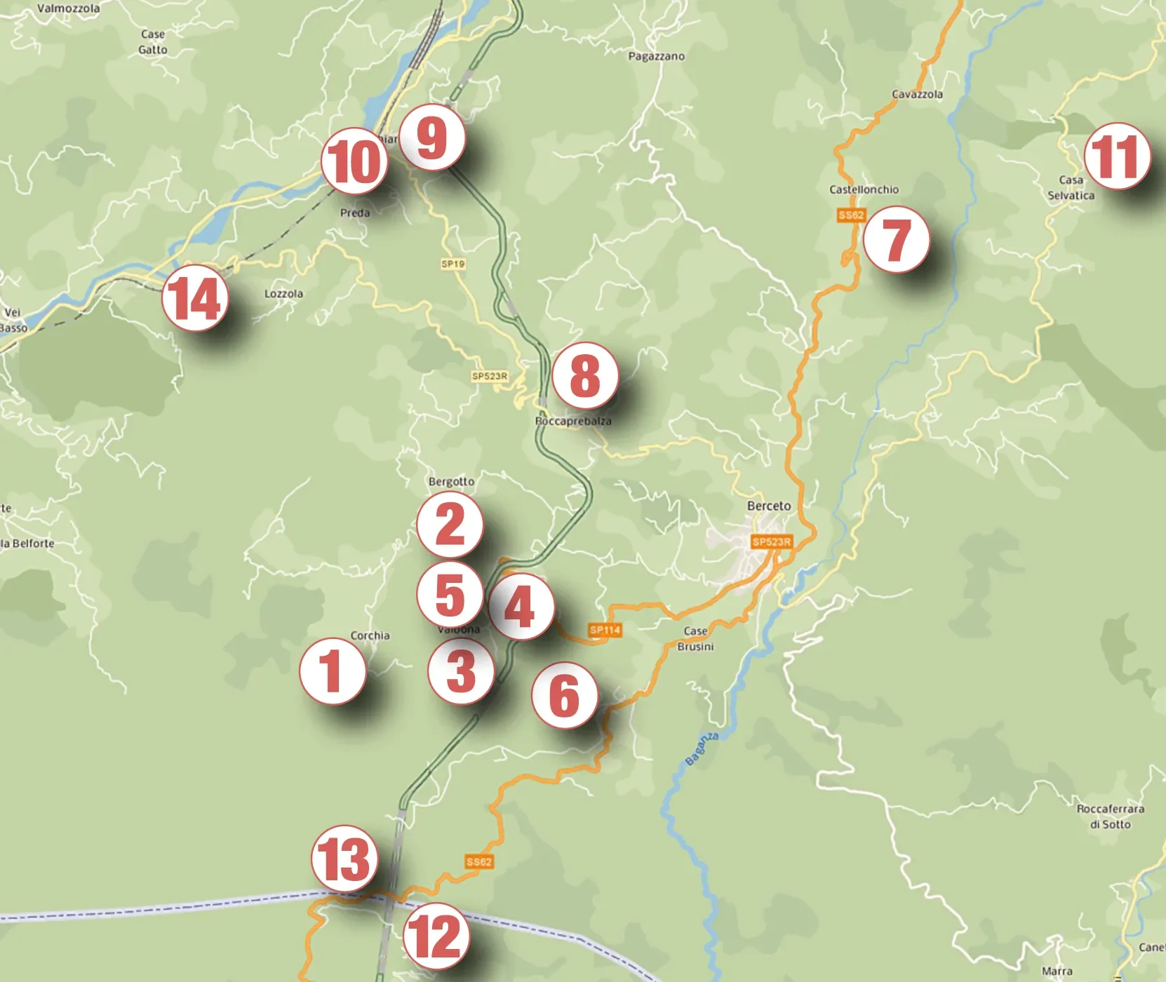 Mappa Dove mangiare nei dintorni di Berceto
