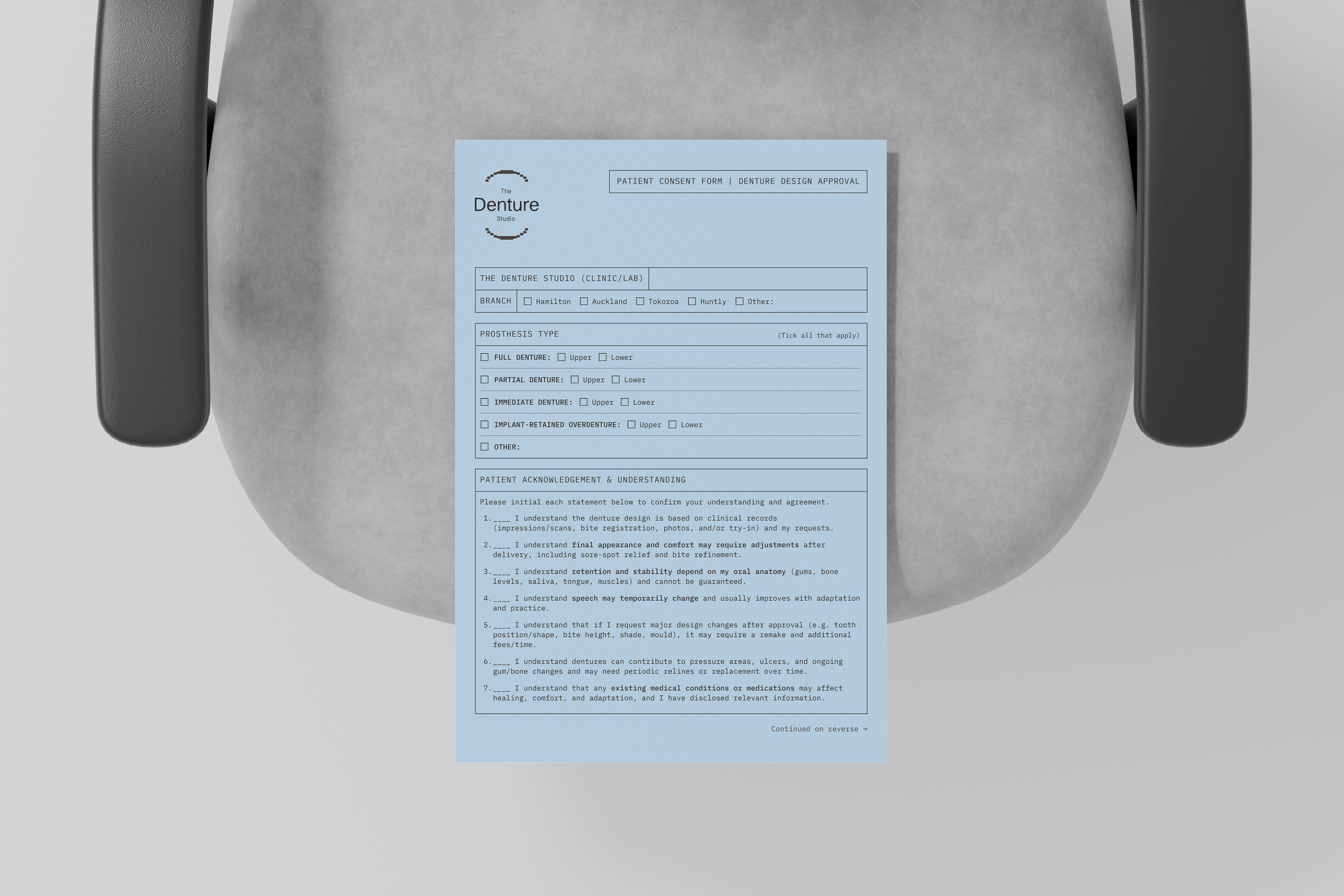 An image of the patient consent form