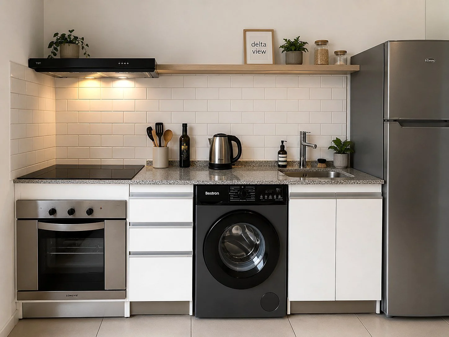 Cocina con moderno equipamiento en Balcón con Parrilla en Sendero Plaza Nordelta con ubicación estratégica al Centro comercial 