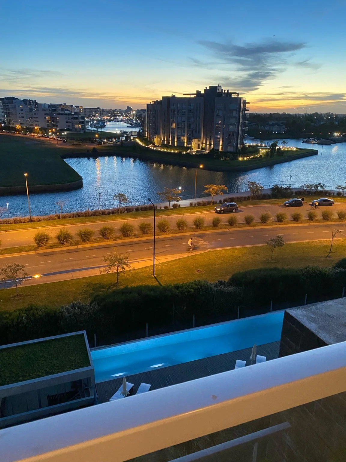Waterfront balcony overlooking the river at Qbay Yacht, Nordelta. Private Terrace. Riverview and BBQ