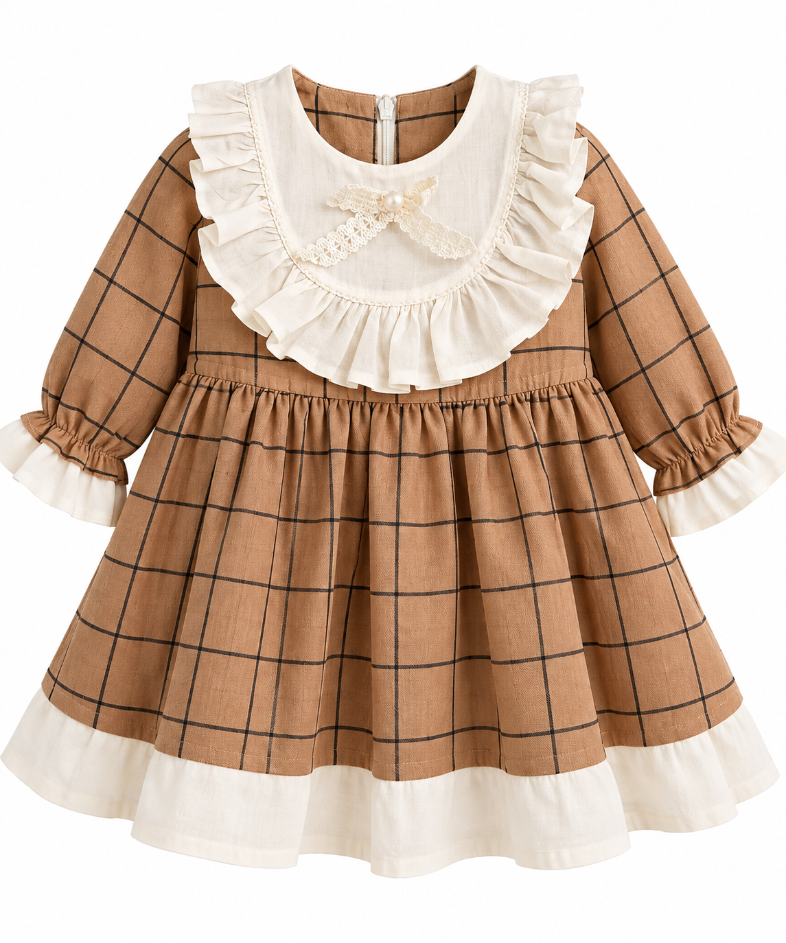 Vintage Check Ruffle Collar Dress