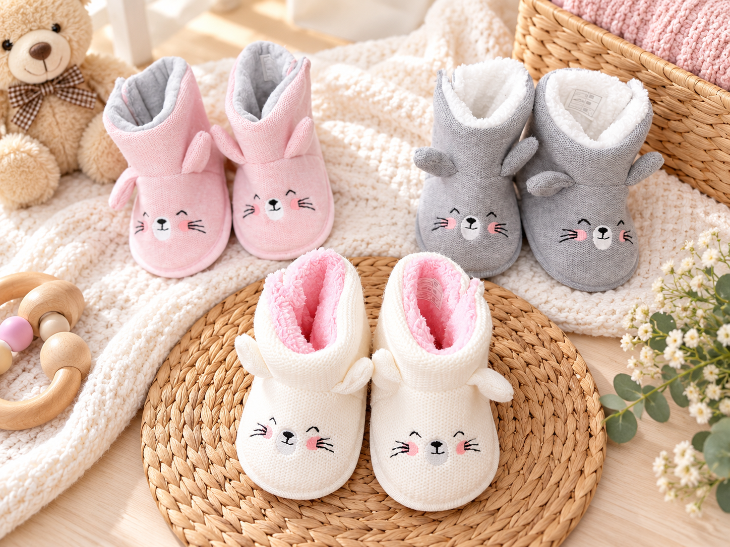 Cute Bunny Face Baby Booties