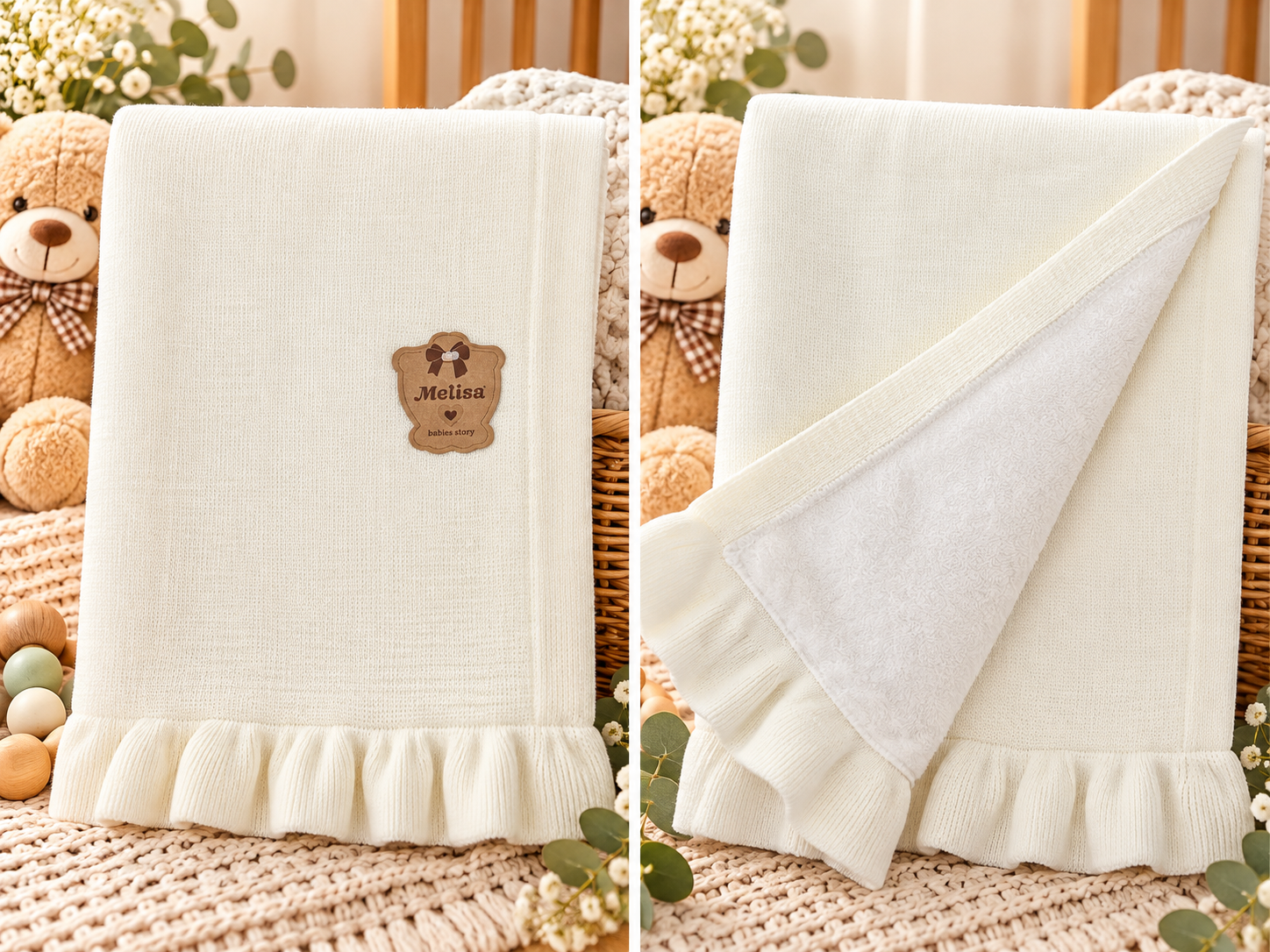 Baby Ruffle-Trim Fleece-Lined Blanket