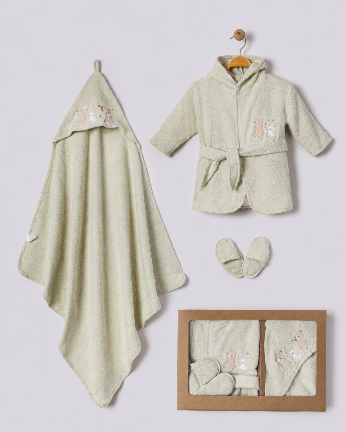 Baby Bunny Embroidered Hooded Towel & Bathrobe Set with Slippers