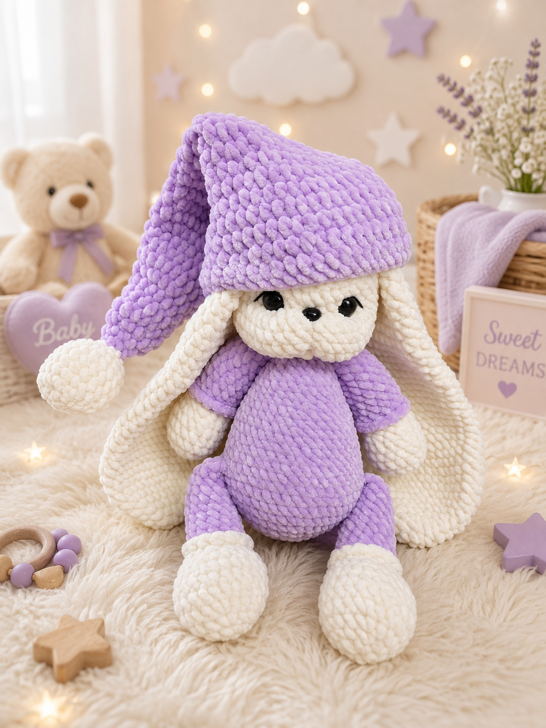 Crochet Lavender Sleepy Bunny