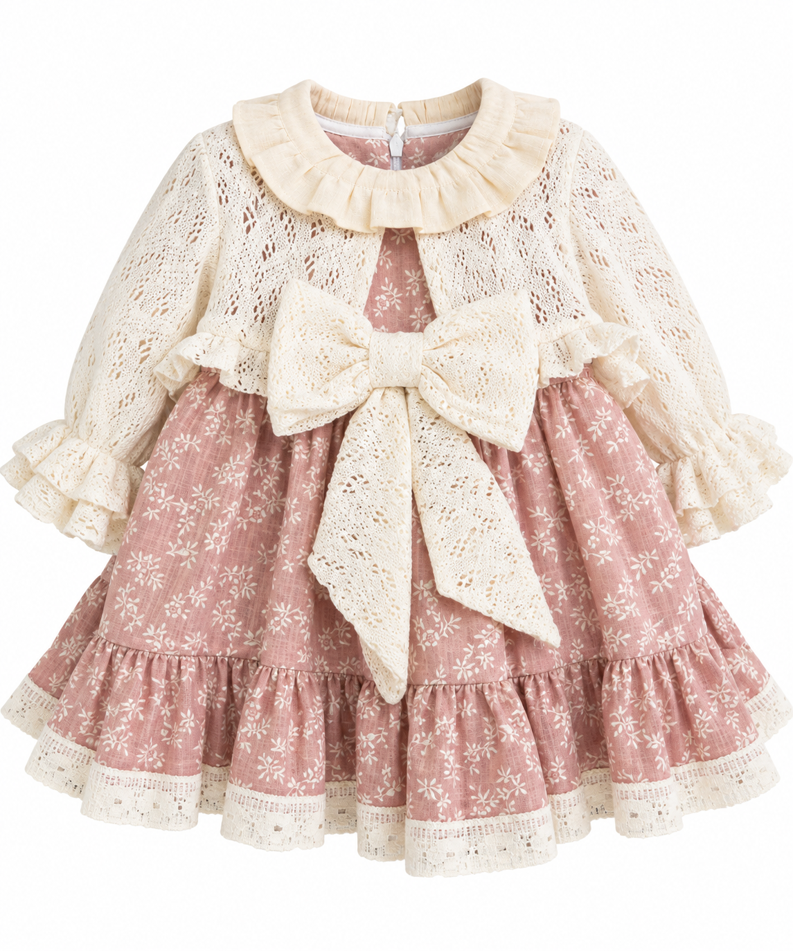 Pink Floral Lace Bow Dress