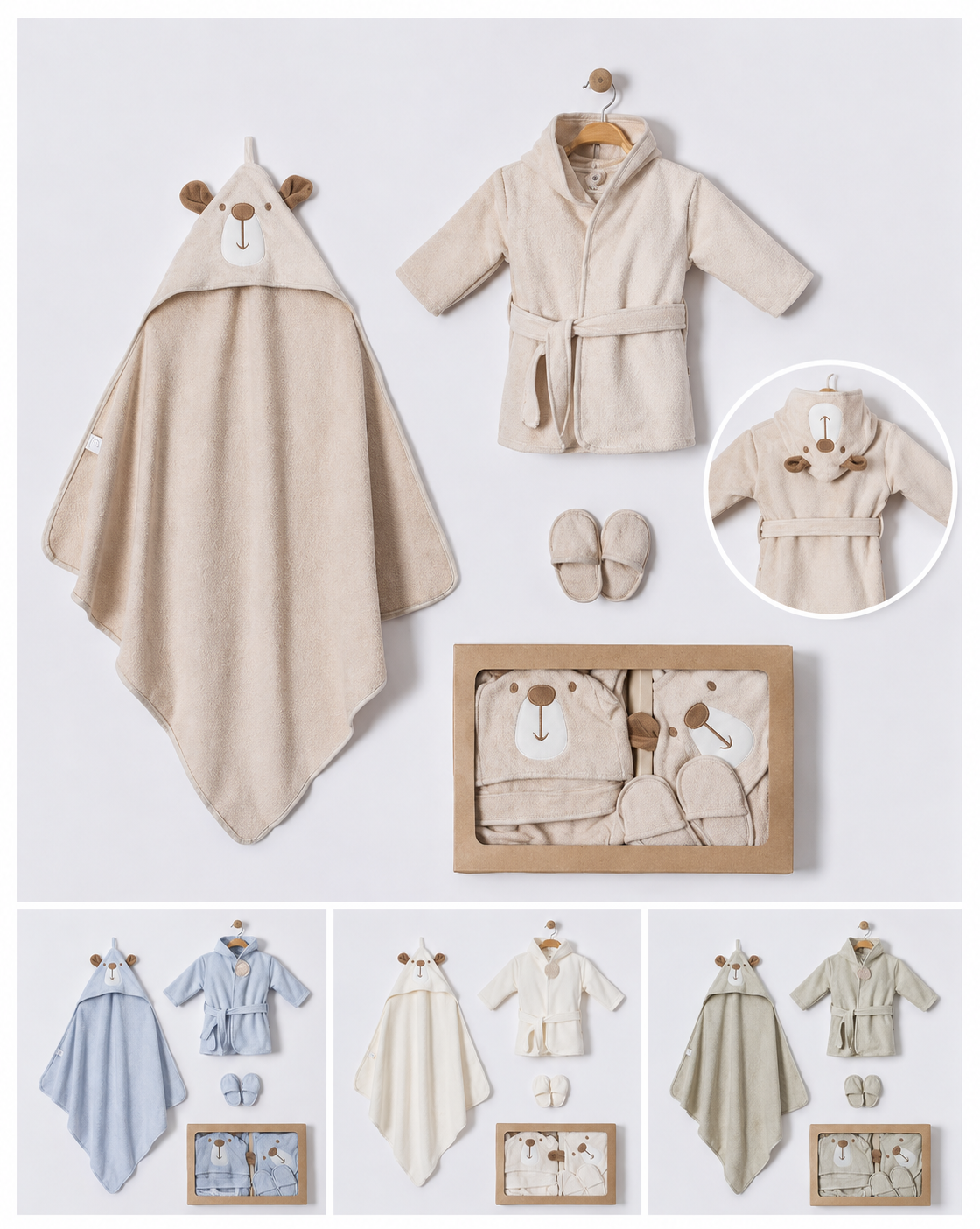 Baby Bear Hooded Towel & Bathrobe Set with Slippers