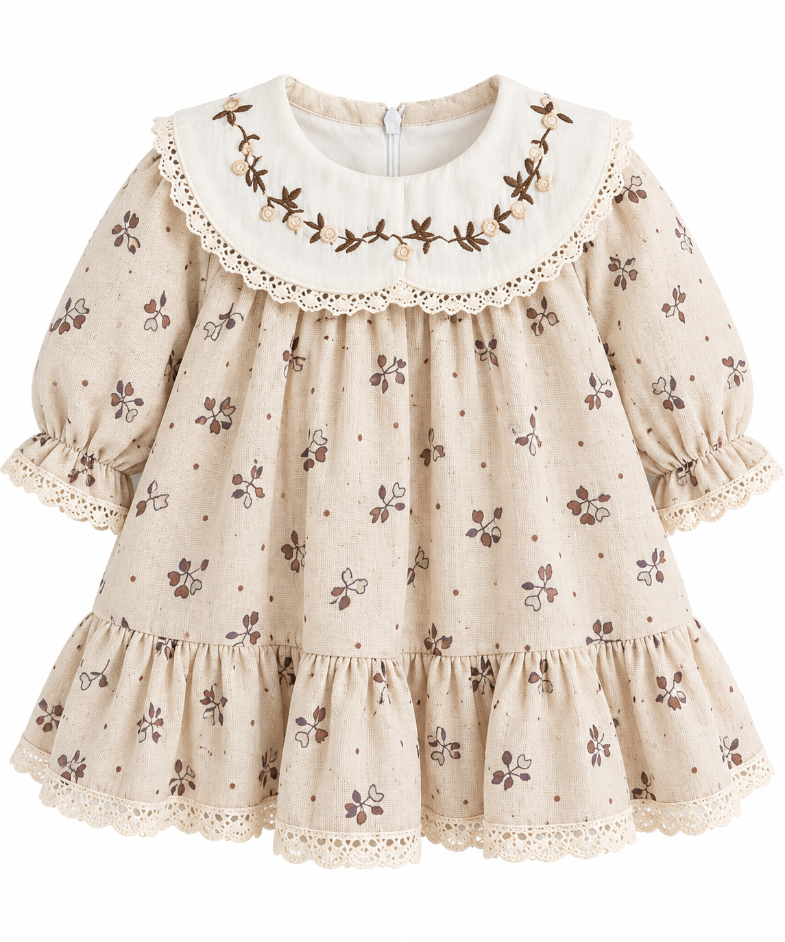 Mini-Heart Floral Embroidered Collar Dress