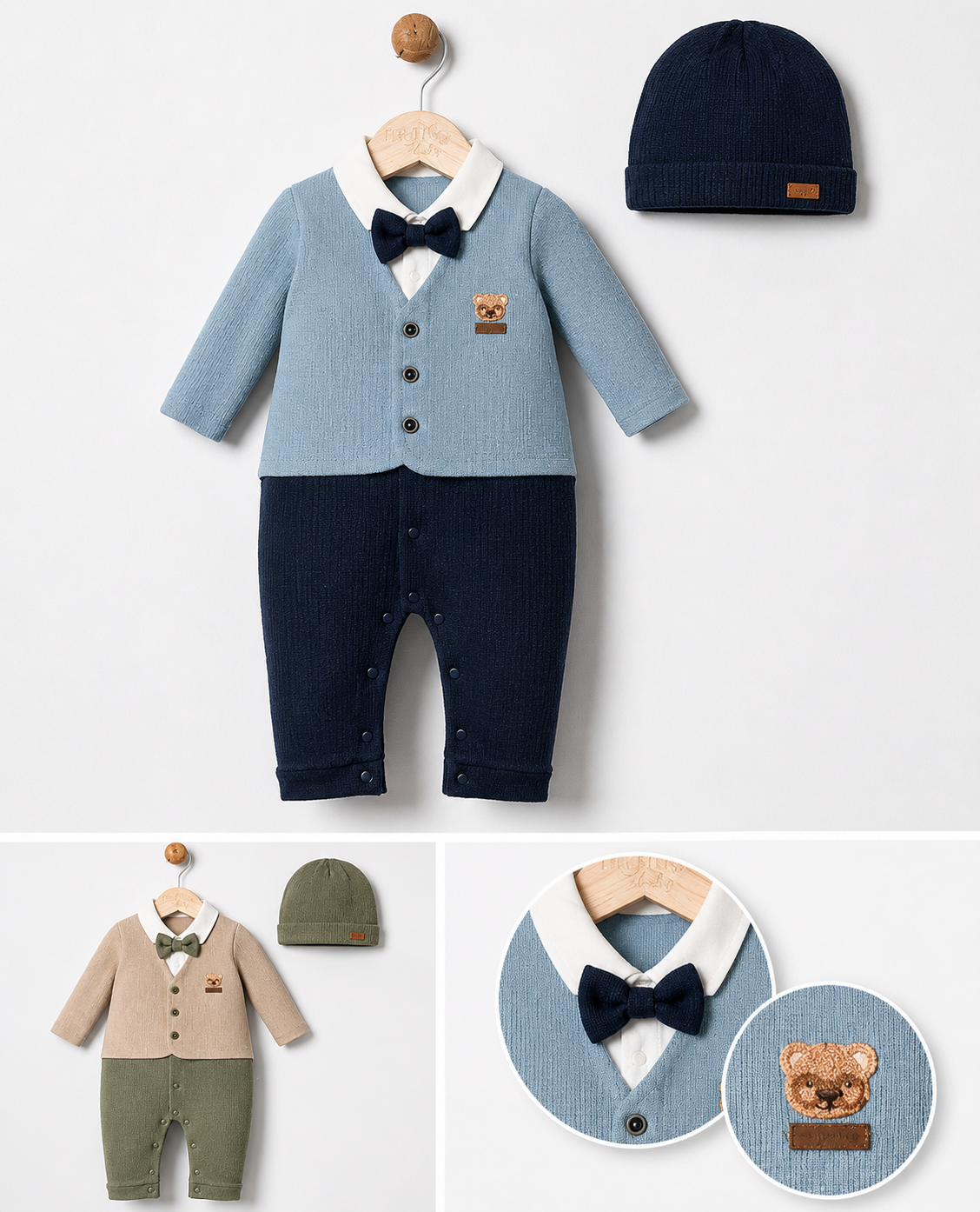 Baby Boys Bow Tie Romper Set with Hat