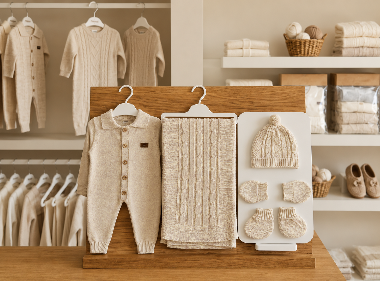 Baby Knitted Romper Set with Blanket, Hat, Mittens & Booties