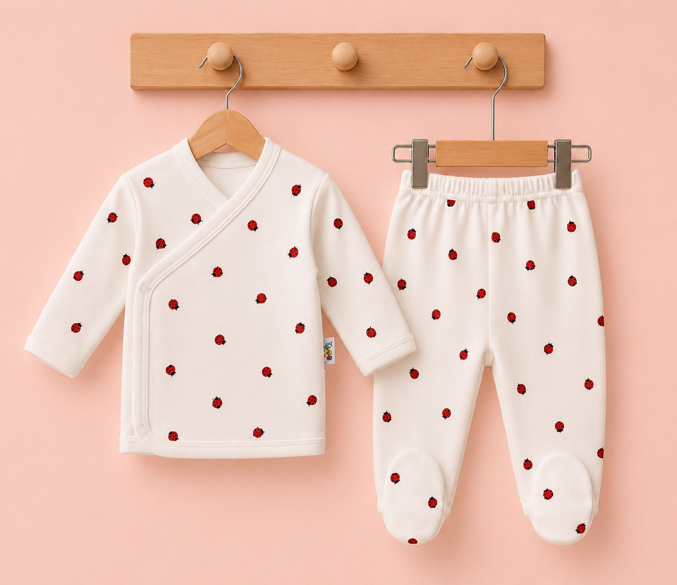 Baby Ladybird Print Wrap Top & Footed Trousers Set
