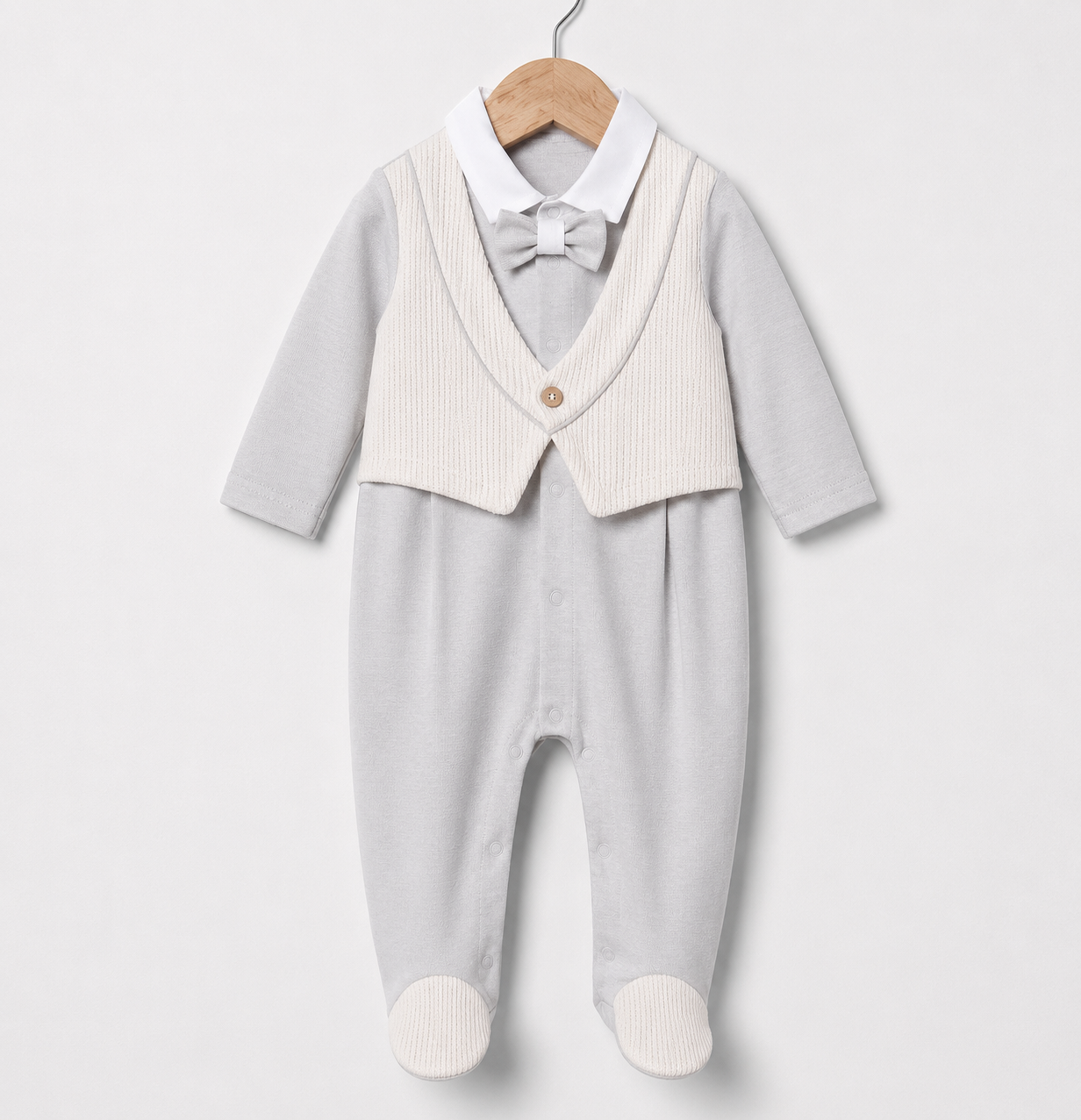 Baby Romper with Waistcoat & Bow Tie