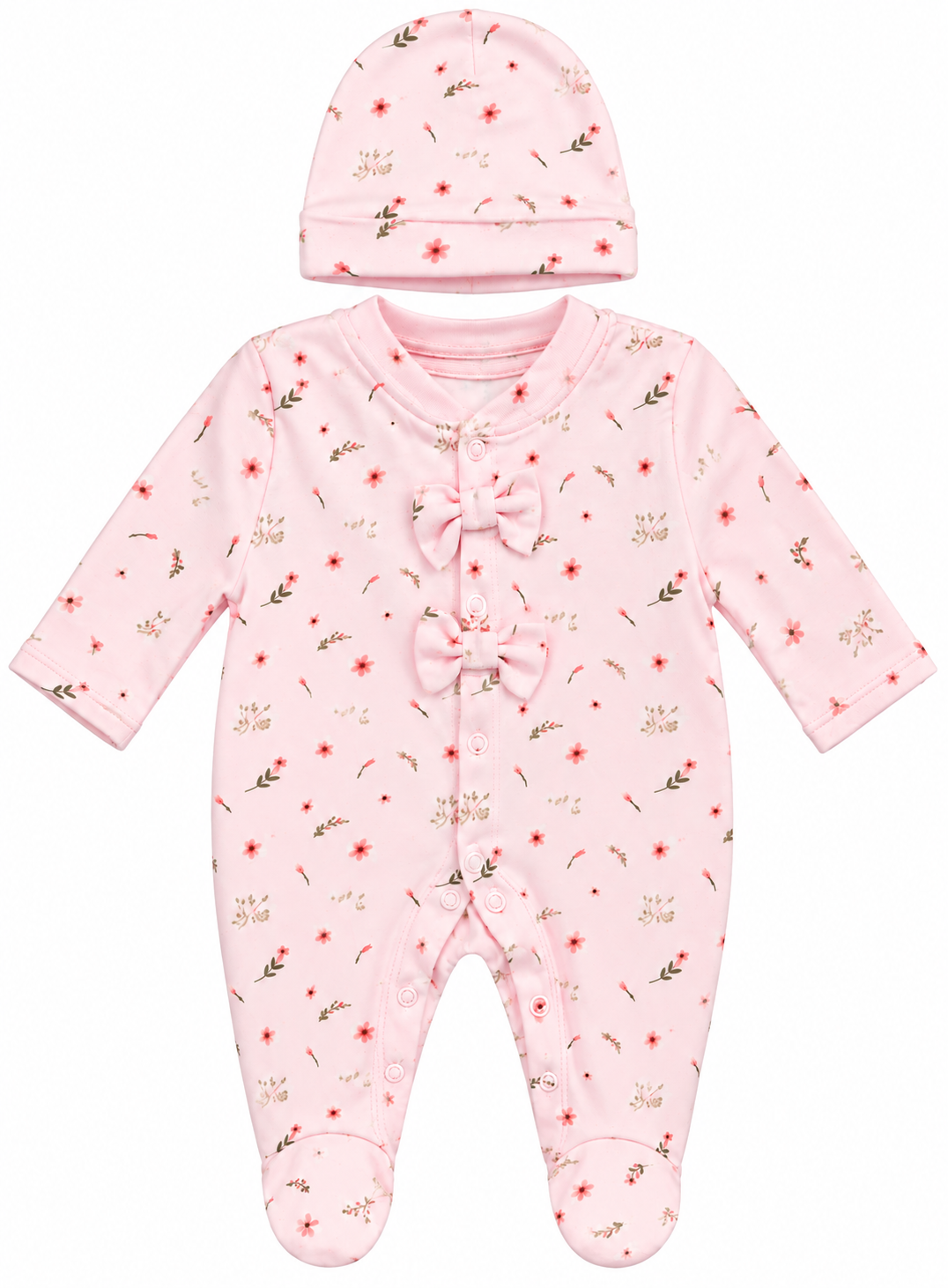 Premature Baby Floral Sleepsuit & Matching Hat