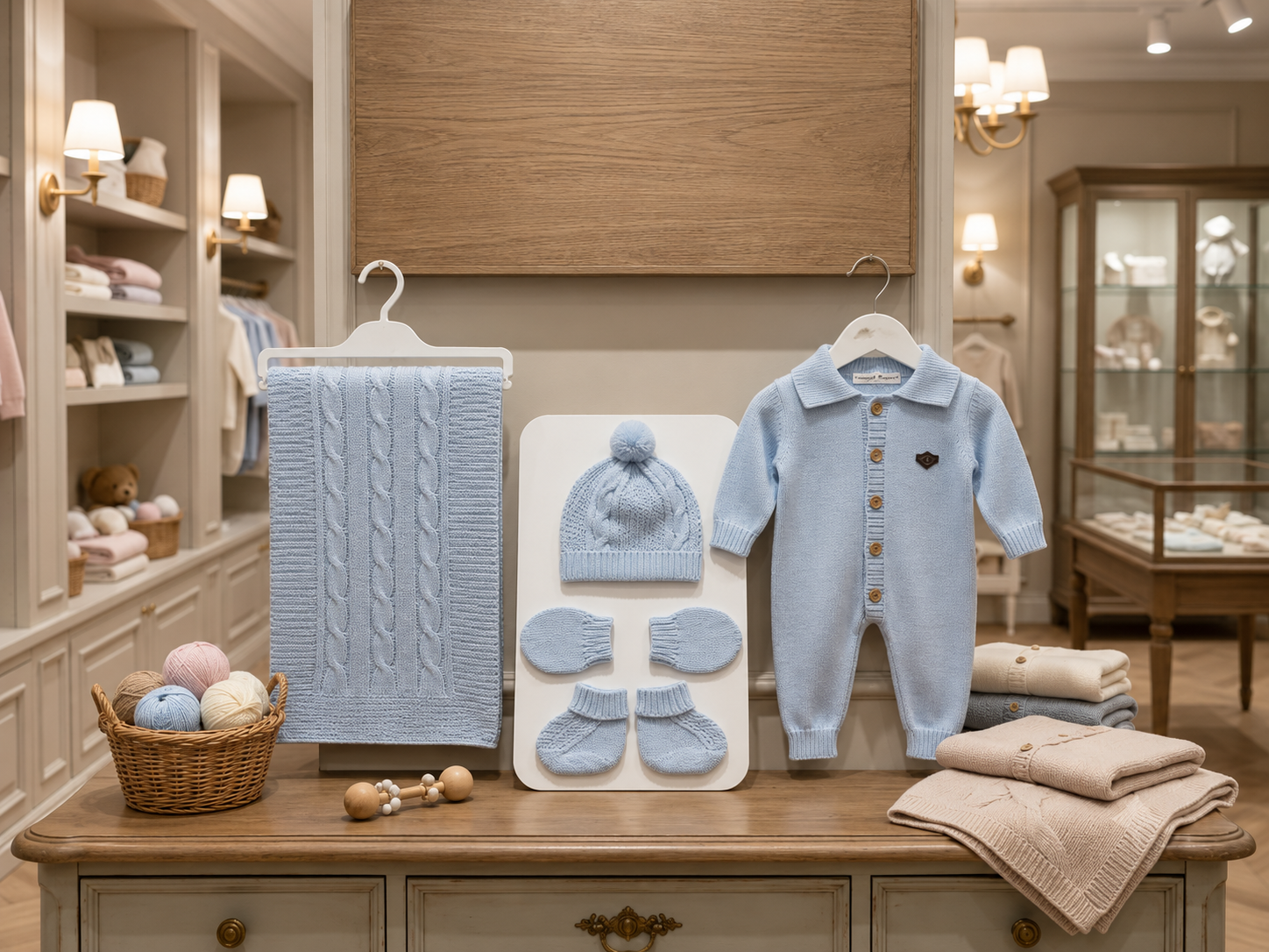 Baby Knitted Romper Set with Blanket, Hat, Mittens & Booties