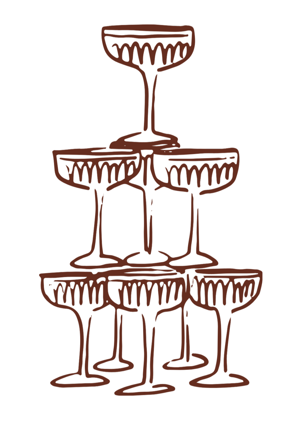 Illustratie van een toren met champagneglazen als symbool voor feestelijke evenementen.