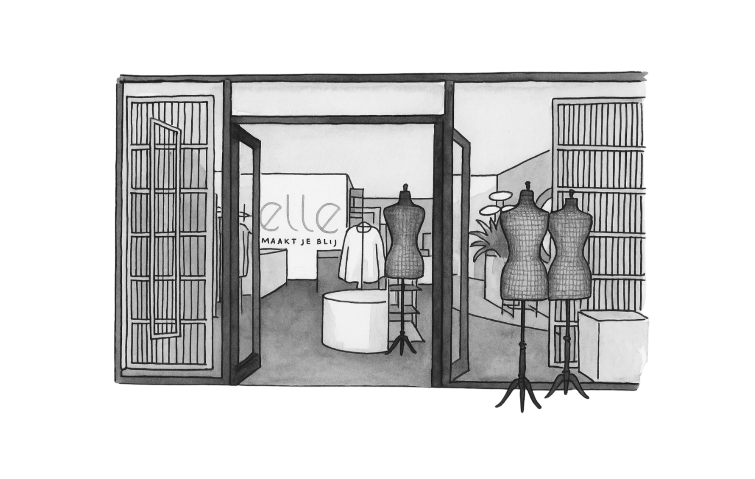Illustratie van de nieuwe uitstraling van Concept Store Elle Maakt Je Blij in Hulst.