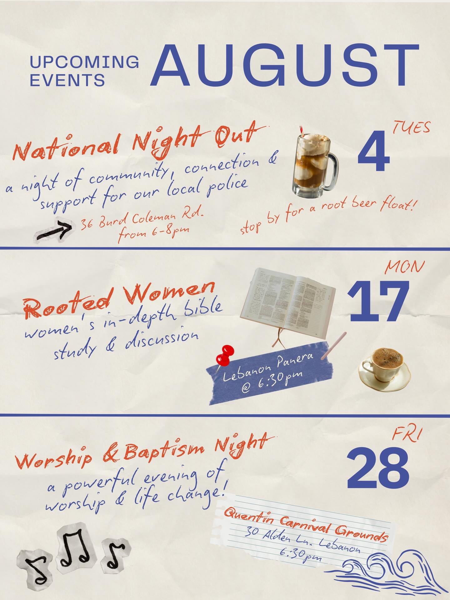 A new month. New opportunities to gather, grow, and celebrate what God is doing. 

Here&rsquo;s what&rsquo;s happening at Rooted Faith this August. Mark your calendars, save this post, share it with a friend &amp; we can't wait to see you!