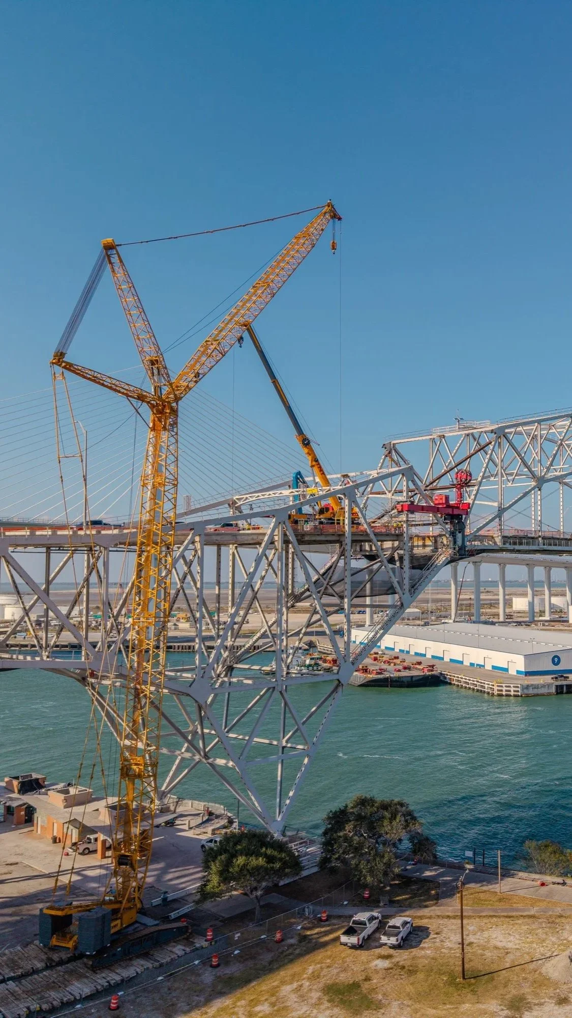 Drone photo documenting the demolition of the original Harbor Bridge in Corpus Christi, Texas.