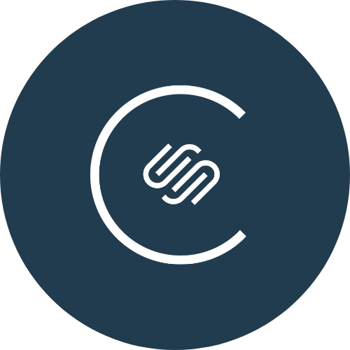 A dark blue circular logo with a stylized white letter 'C' and an intertwined design inside the circle.