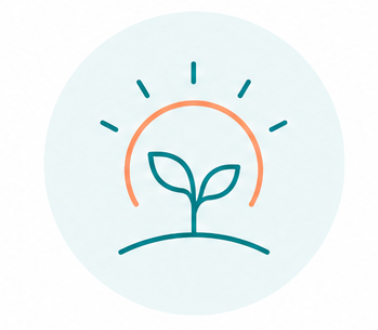 A simple logo with a small plant inside a semi-circle, indicating growth or sustainability.