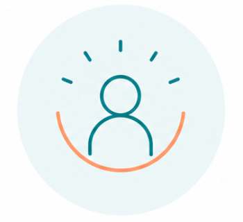 Minimalist illustration of a person with a rising arrow surrounding them, representing growth or improvement.