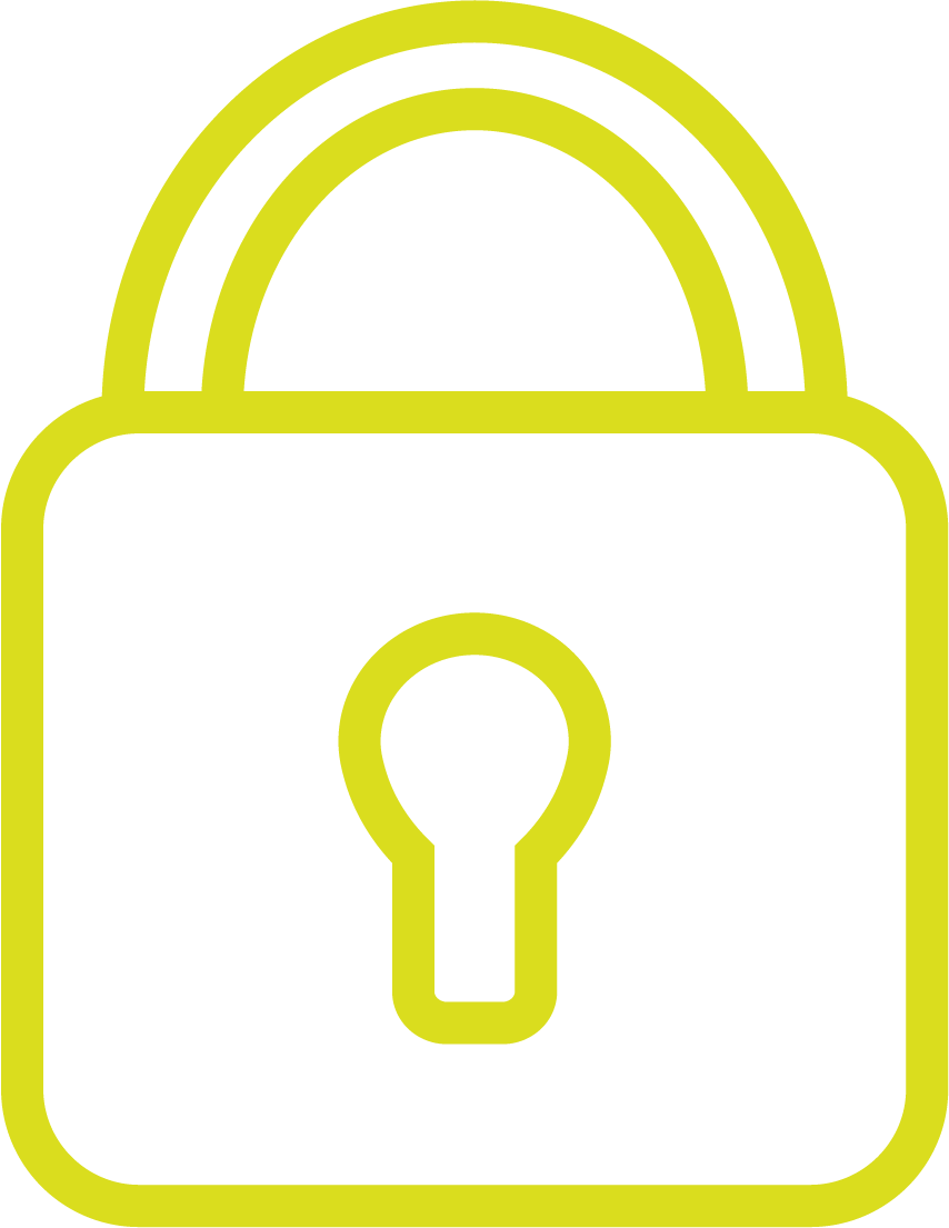 Outline of a yellow lock with a keyhole on a black background.
