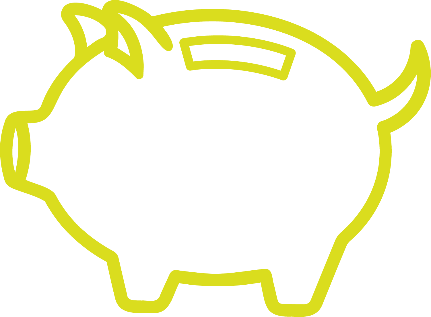 Yellow outline of a cartoon style piggy bank.