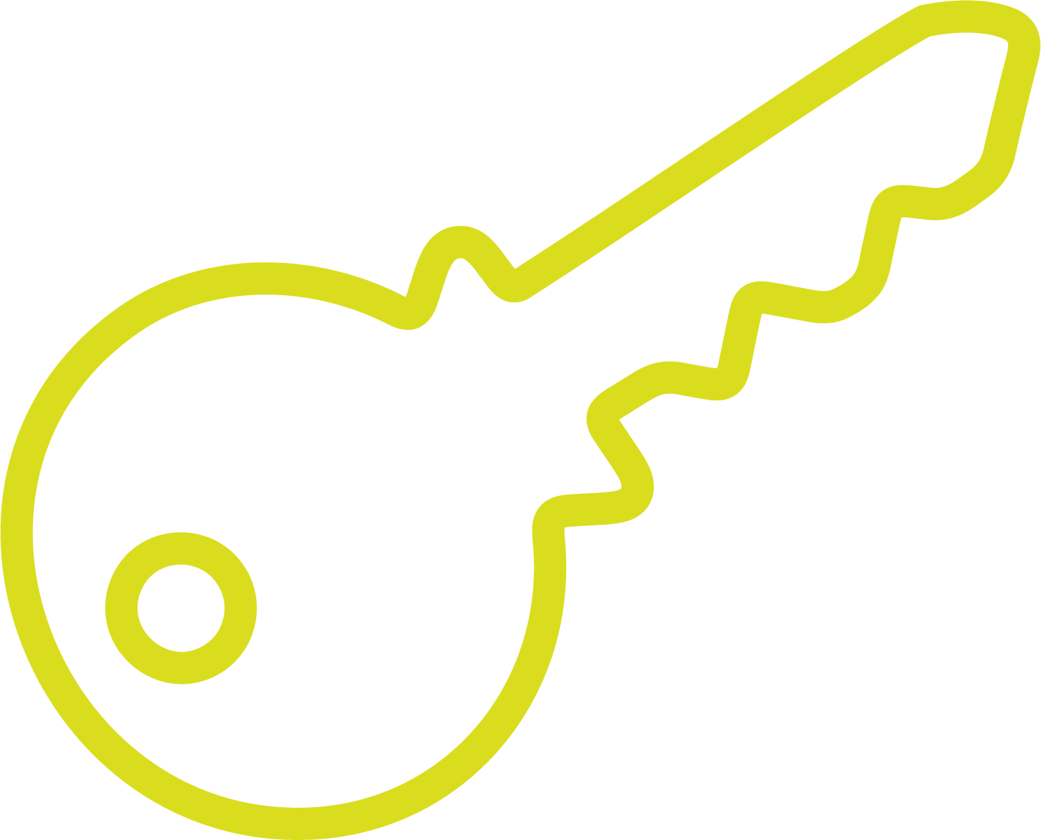 Yellow line drawing of a key.