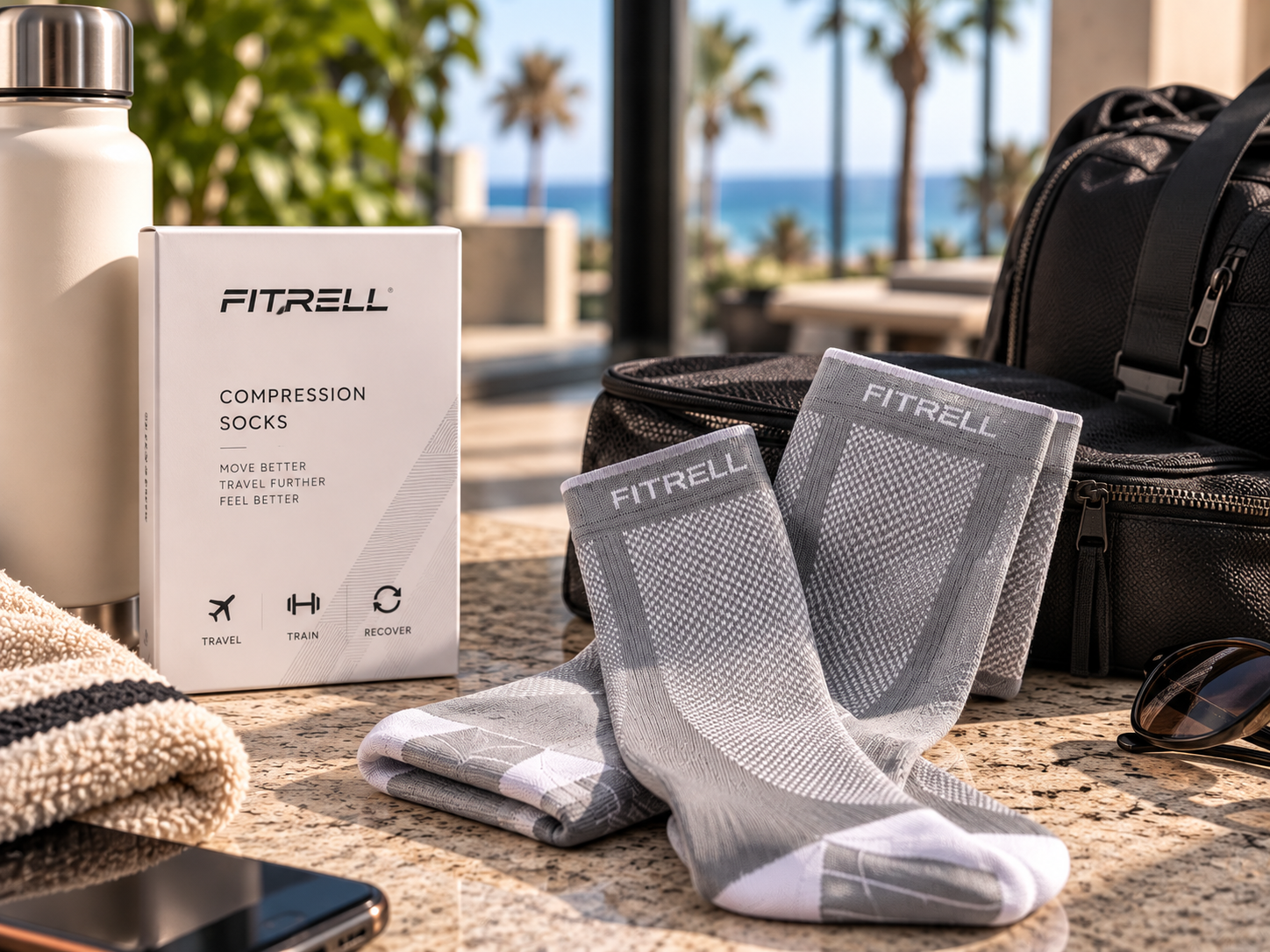 FITRELL COMPRESSION SOCKS: 

Travel-ready compression support for long flights, busy days, and post-training recovery.