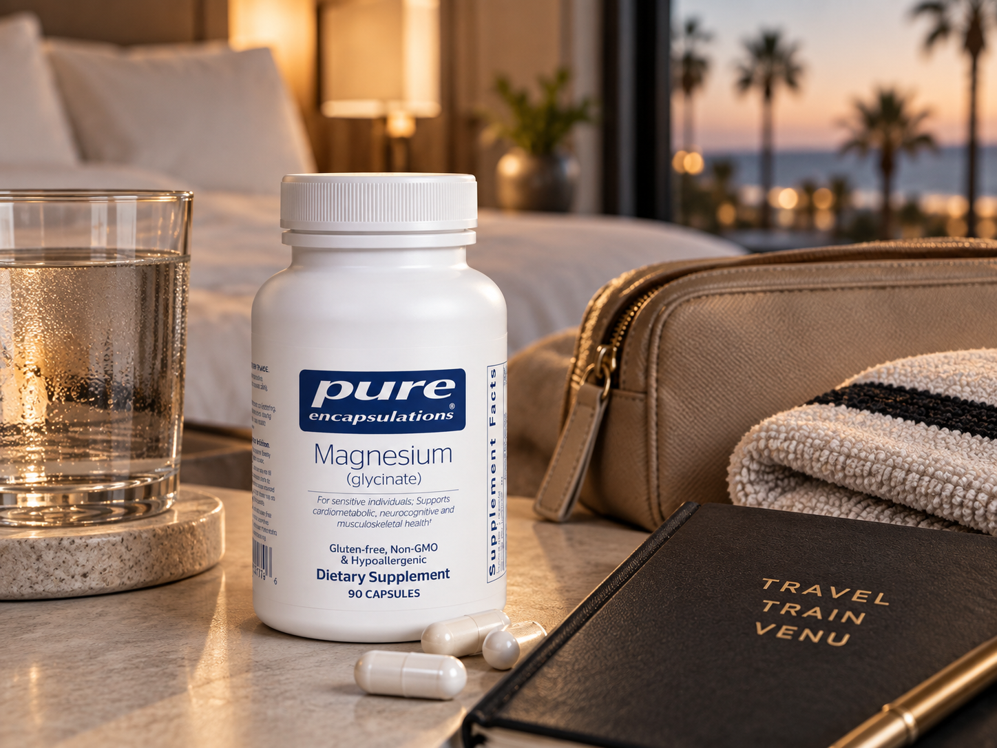 PURE ENCAPSULATIONS MAGNESIUM GLYCINATE: 

An easy-to-pack magnesium staple for keeping your evening recovery routine consistent while traveling.