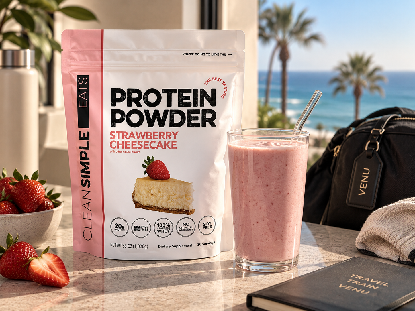 CLEAN SIMPLE EATS PROTEIN POWDER: 
Flavor-forward protein for keeping your routine easy and enjoyable away from home.