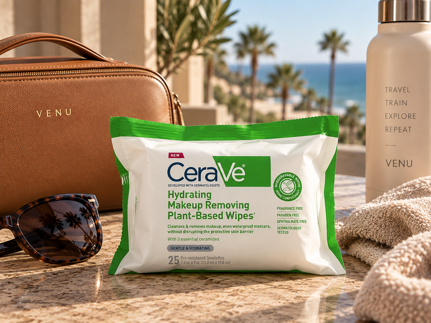 TRAVEL MAKEUP WIPES:

Quick, easy cleanup wherever the day takes you.