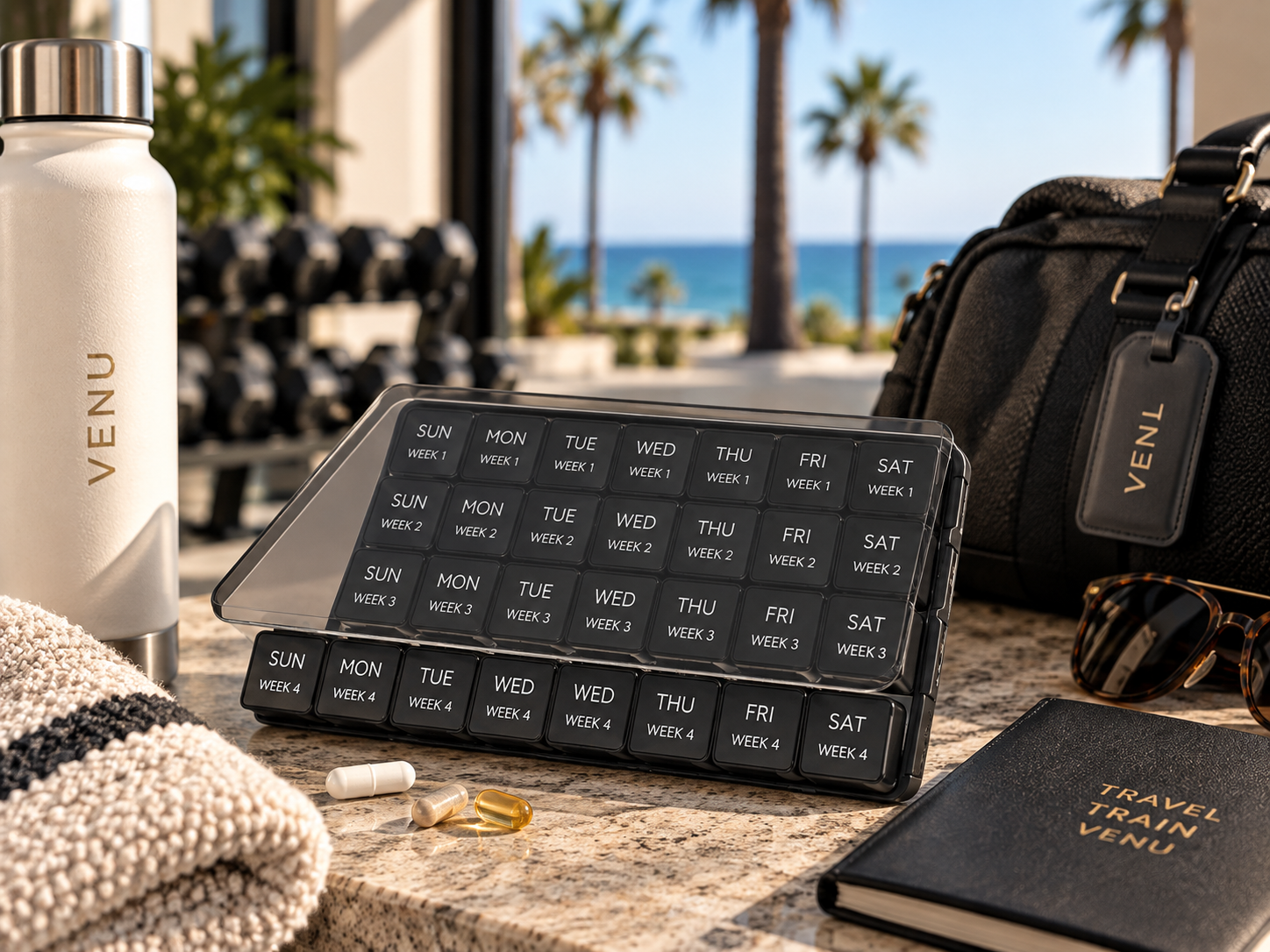 LIFEWIT MONTHLY PILL ORGANIZER:

Four weeks of supplements organized in one compact case for keeping your routine on track while traveling.