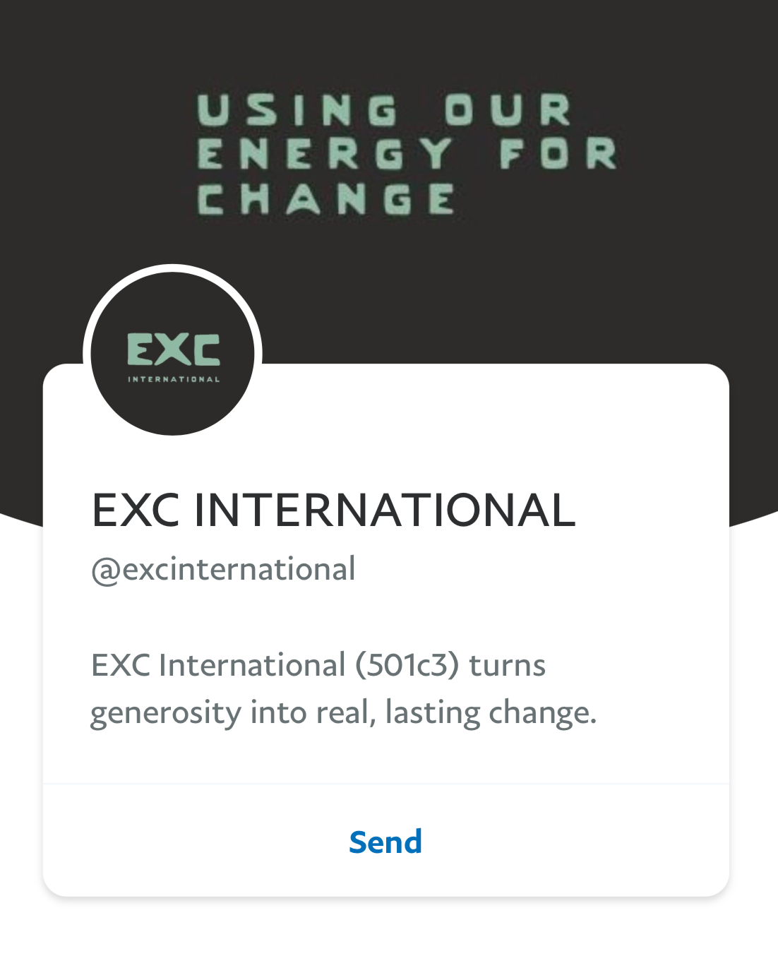 alt="EXC International's official PayPal donation account"