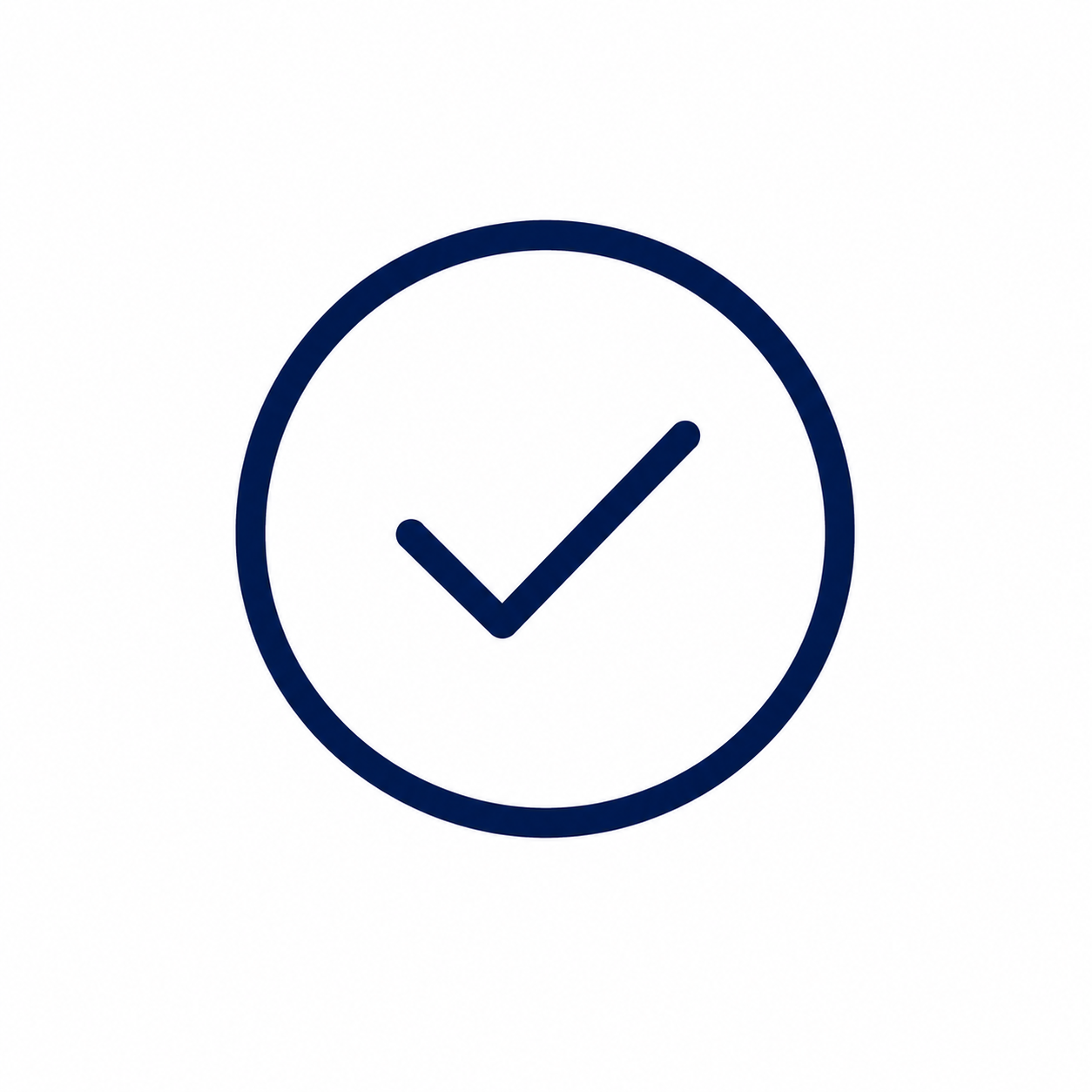 A white background with a dark blue circle containing a check mark symbol.