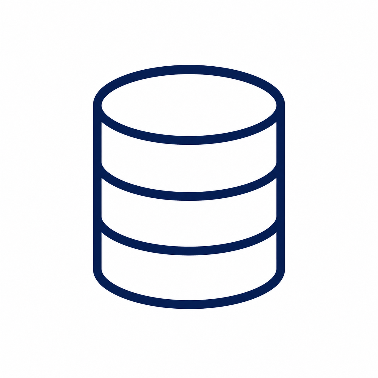 Icon of a three-tiered database or storage server in a minimalist line art style.