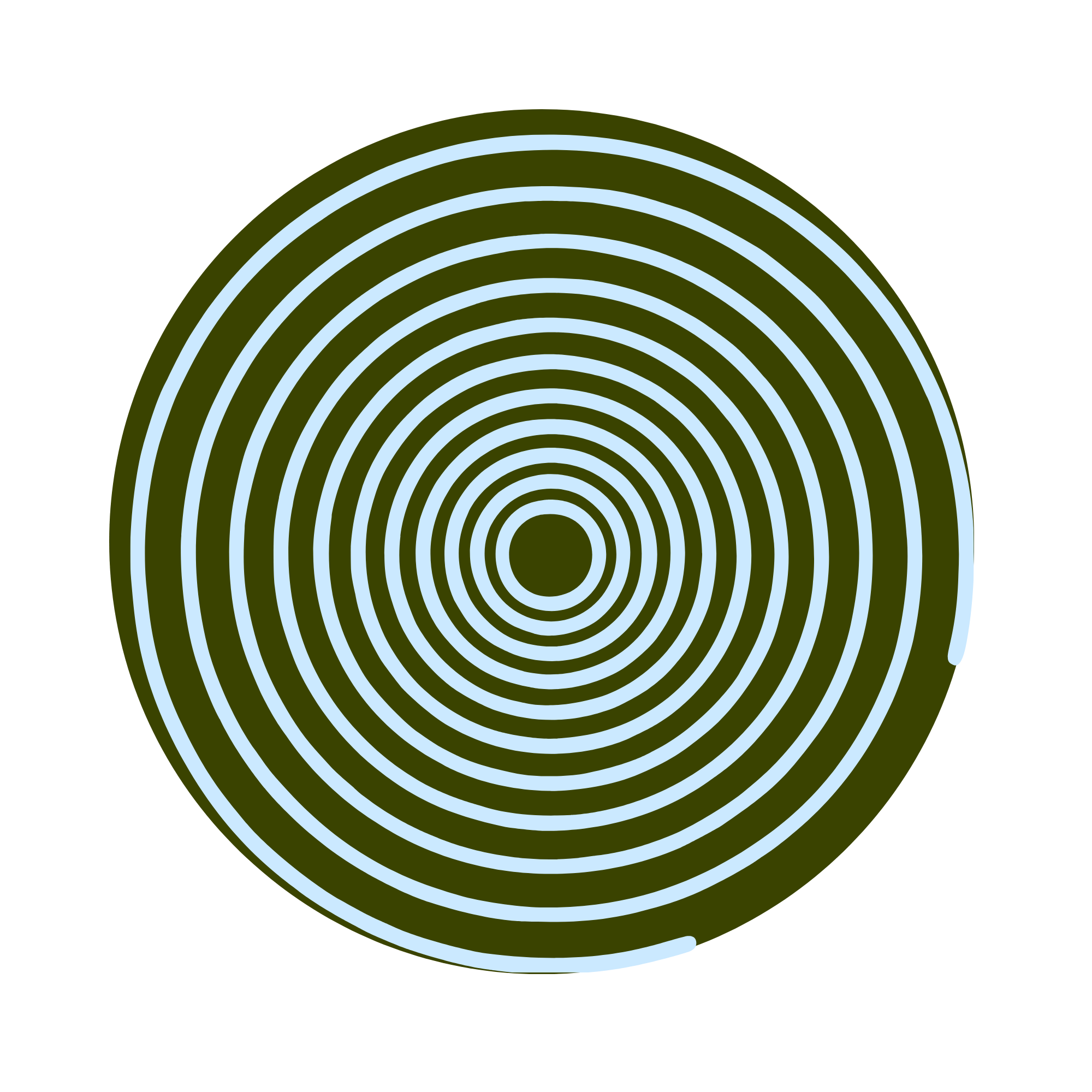 Close-up of a neon green and cyan concentric circle pattern on a black background.