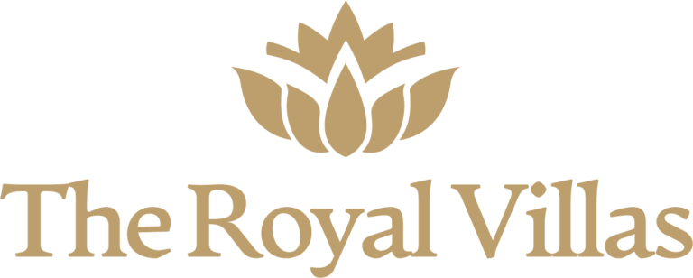 A logo with a stylized lotus flower above the text 'The Royal Villas' in gold or beige color.